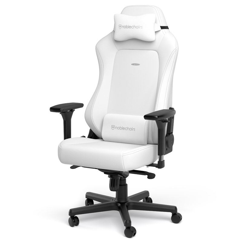 Noblechairs Hero Gaming Stuhl in Weiß mit ergonomischem Design und hochwertiger Polsterung für lange Gaming-Sessions.