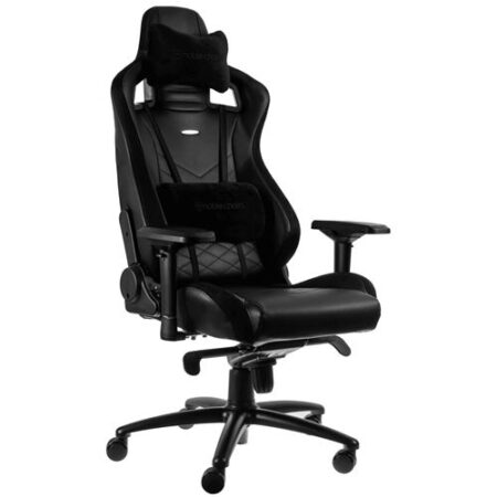 Noblechairs EPIC Gaming-Stuhl Schwarz mit ergonomischer Rückenlehne und hochwertigem Kunstleder für lange Gaming-Sessions.